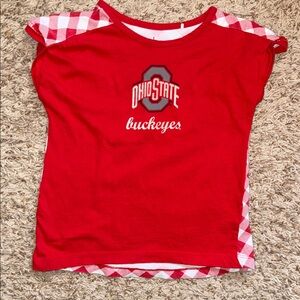 4t girls Ohio State Buckeyes short sleeve t-shirt with red and white gingham.